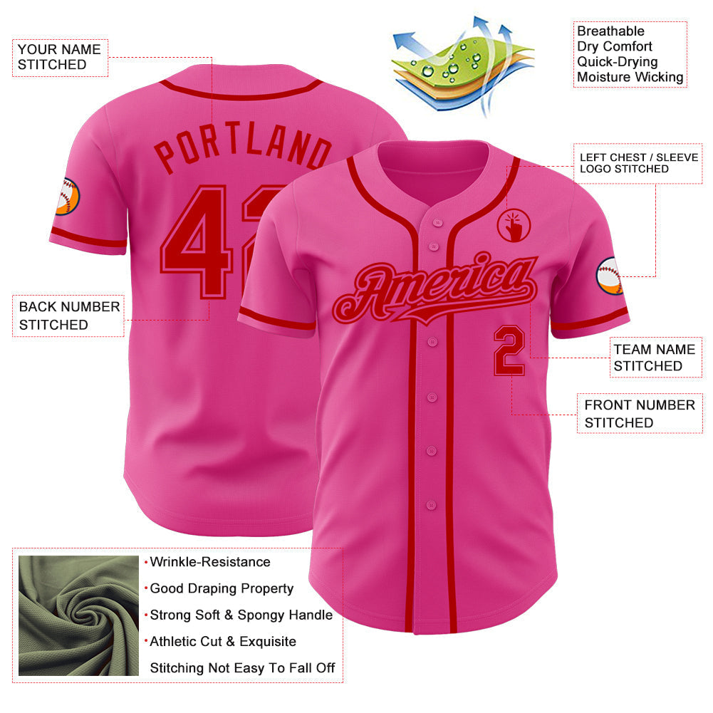 Custom Pink Red Authentic Baseball Jersey baseball jersey product view 3