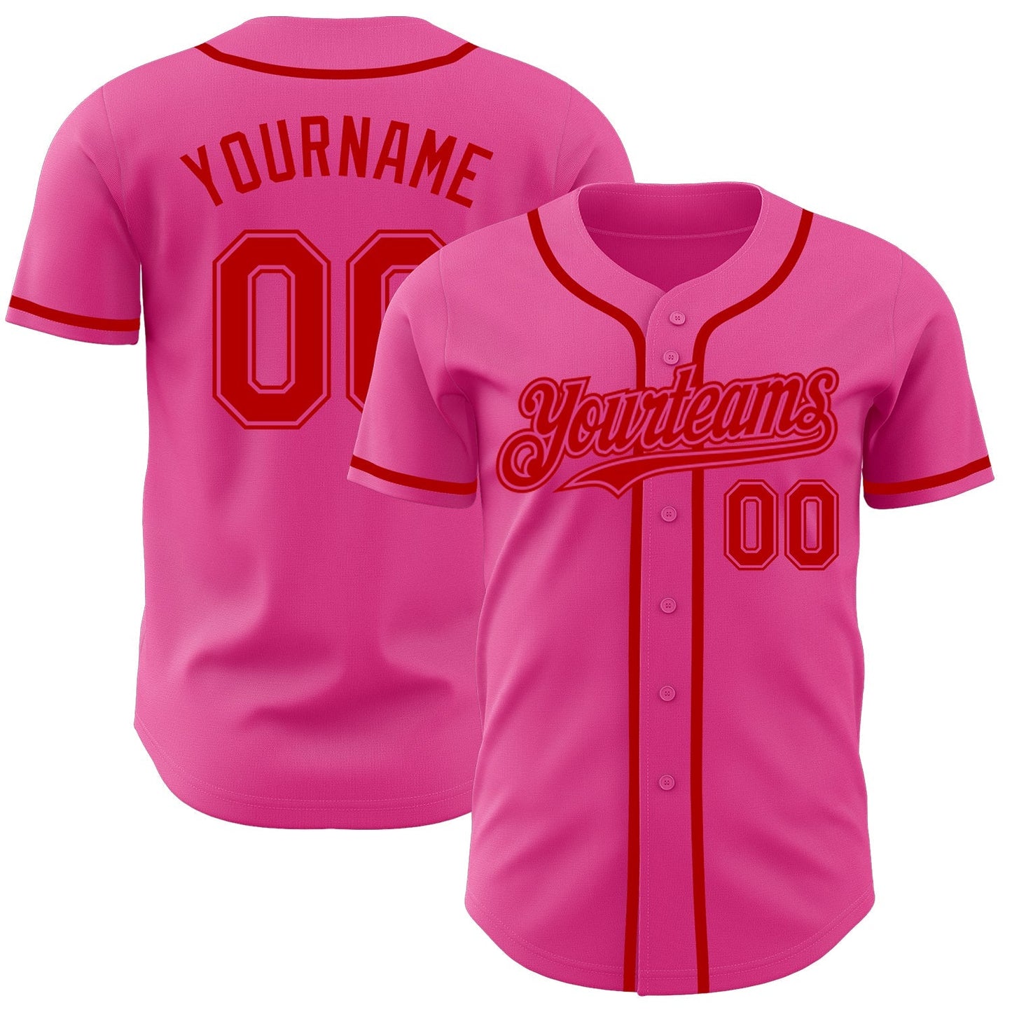 Custom Pink Red Authentic Baseball Jersey baseball jersey product view 1