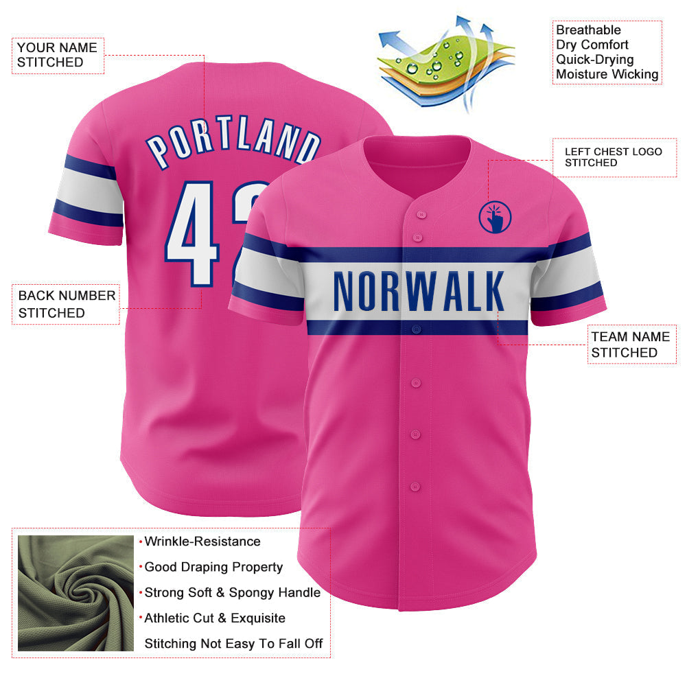Custom Pink White-Royal Authentic Baseball Jersey baseball jersey product view 3