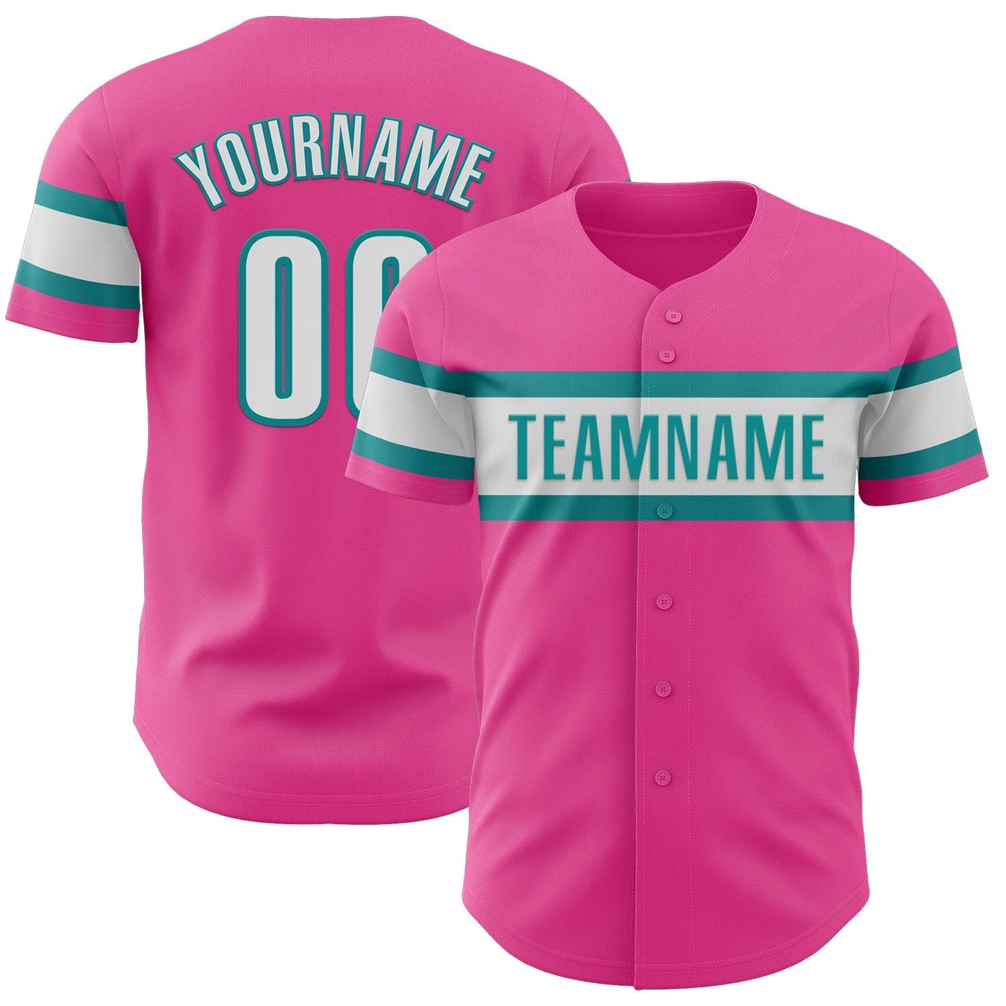 Custom Pink White-Teal Authentic Baseball Jersey baseball jersey product view 1