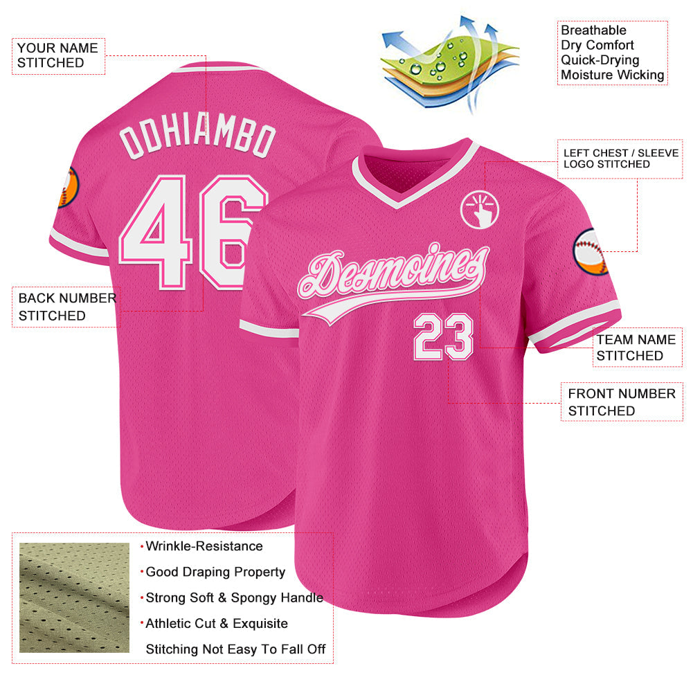 Custom Pink White Authentic Throwback Baseball Jersey baseball jersey product view 3