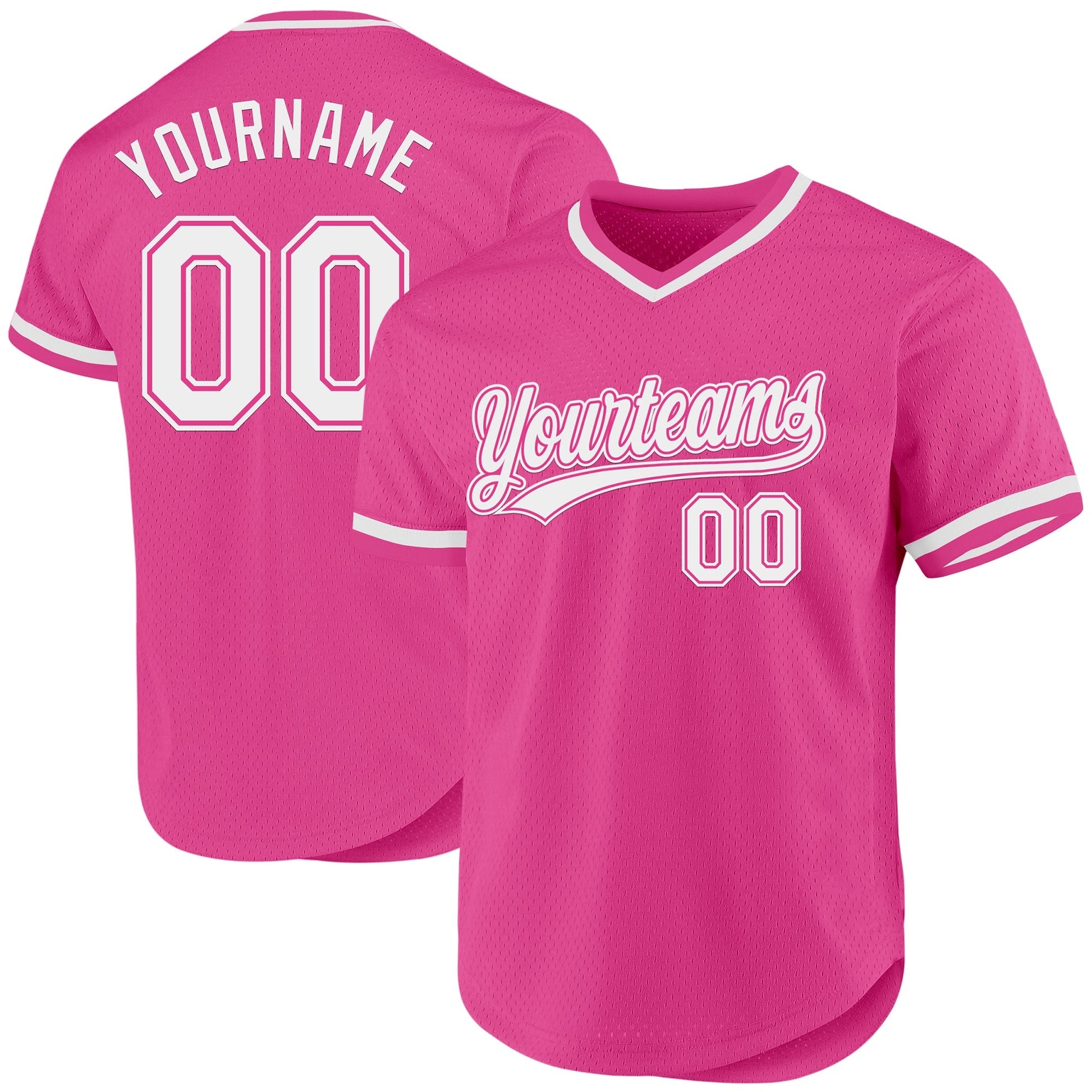 Custom Pink White Authentic Throwback Baseball Jersey baseball jersey product view 1