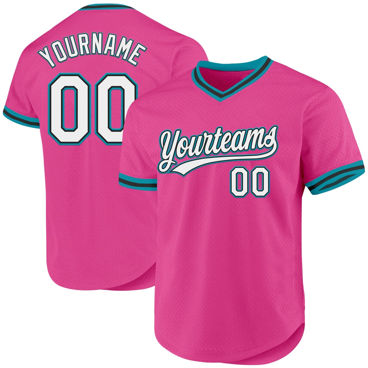 Custom Pink Black-Teal Authentic Throwback Baseball Jersey baseball jersey product view 1