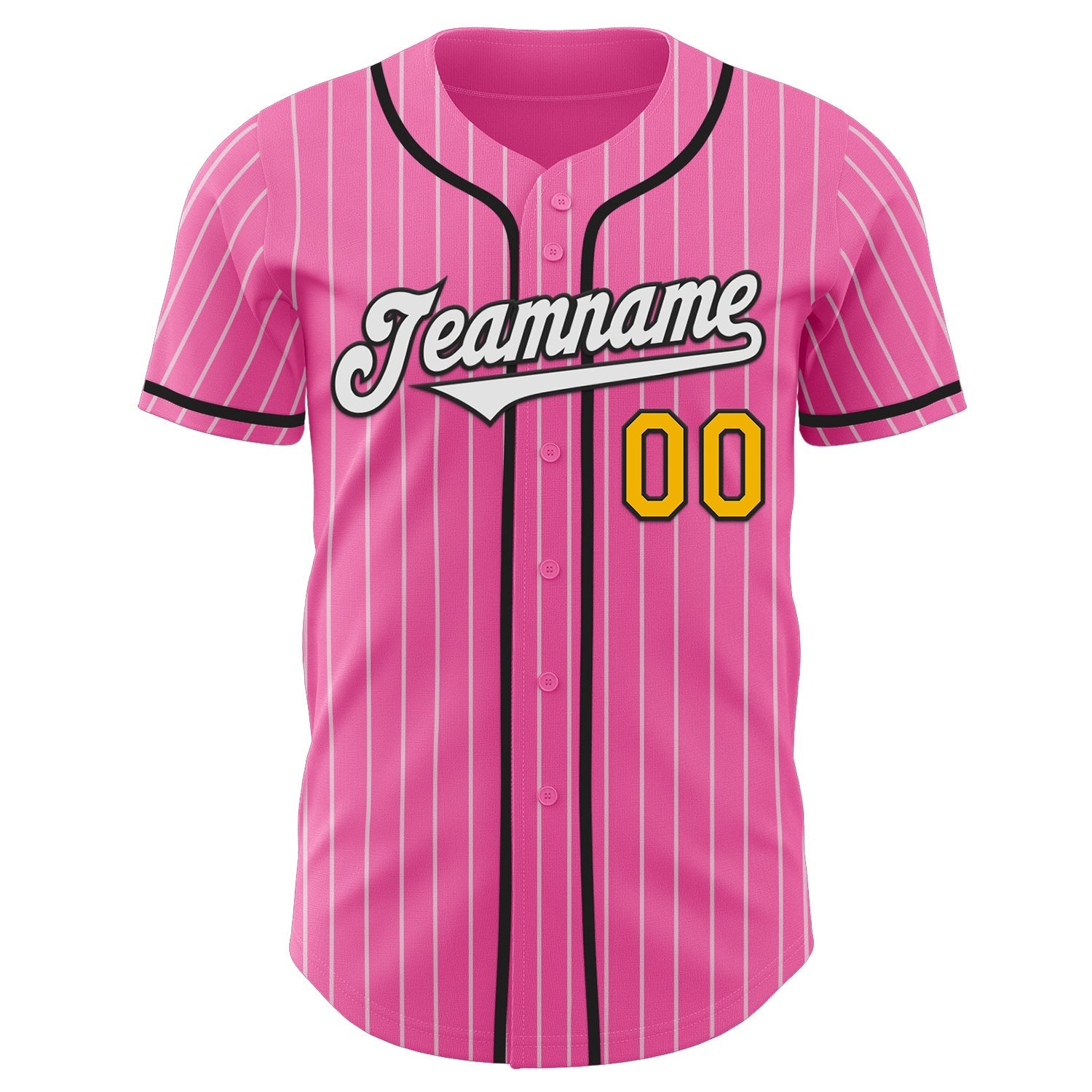 Custom Pink White Pinstripe Gold-Black Authentic Baseball Jersey baseball jersey product view 2