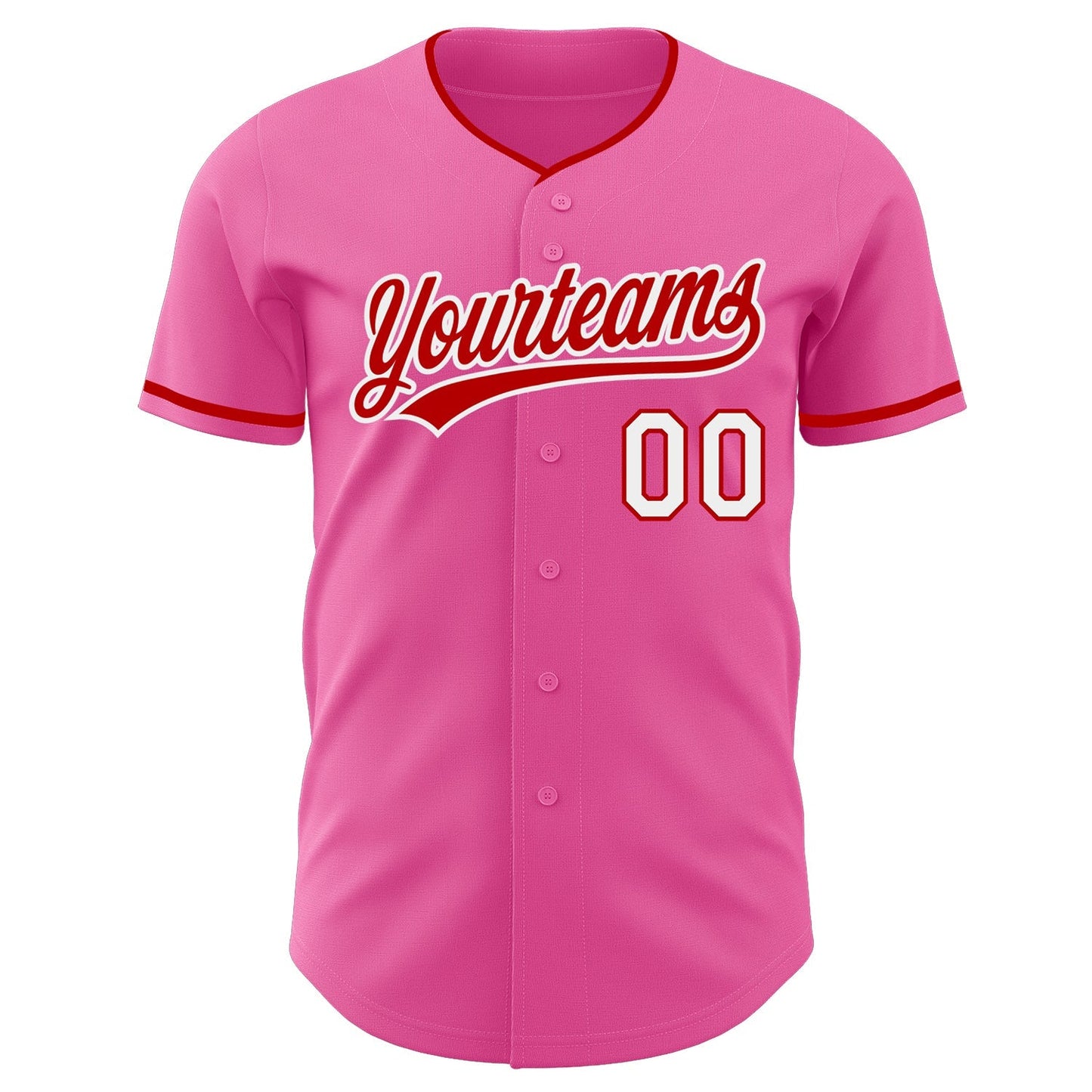 Custom Pink Red-White Authentic Baseball Jersey baseball jersey product view 2