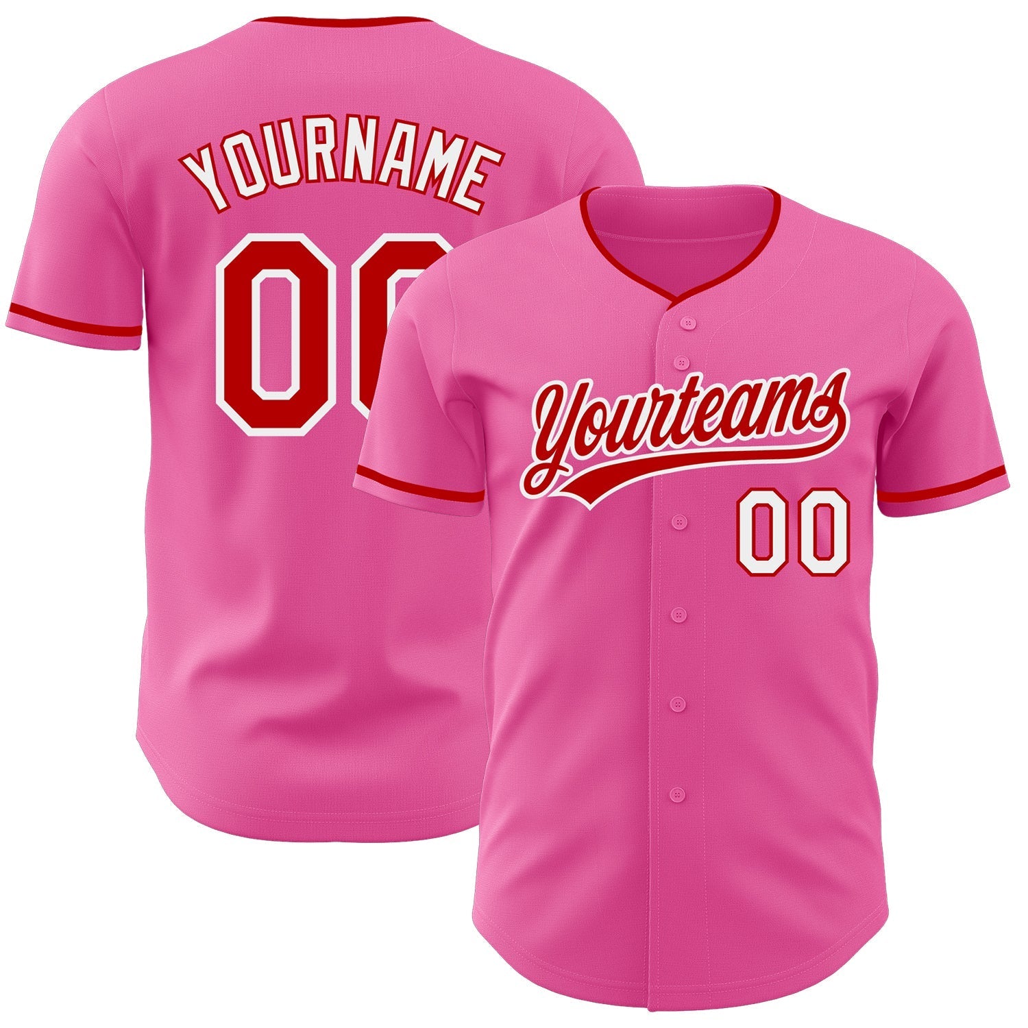Custom Pink Red-White Authentic Baseball Jersey baseball jersey product view 1