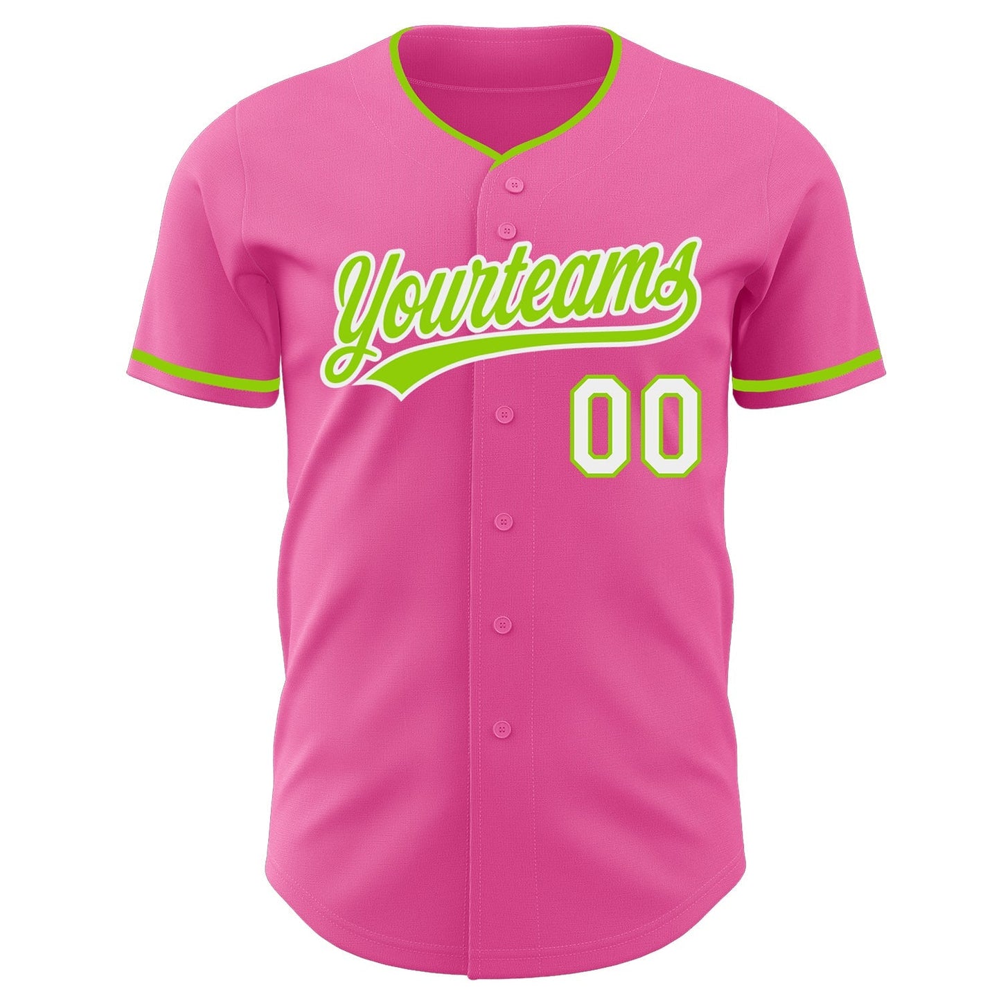 Custom Pink Neon Green Black-White Authentic Baseball Jersey baseball jersey product view 2