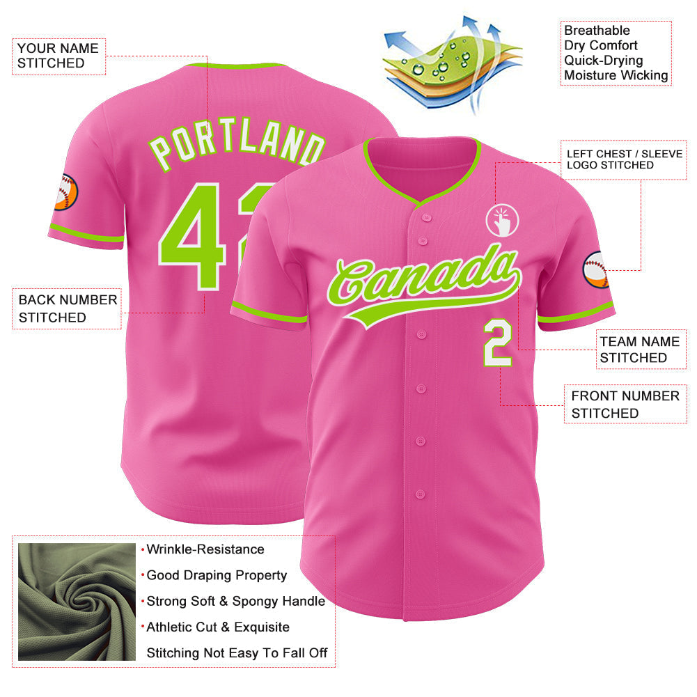 Custom Pink Neon Green Black-White Authentic Baseball Jersey baseball jersey product view 3