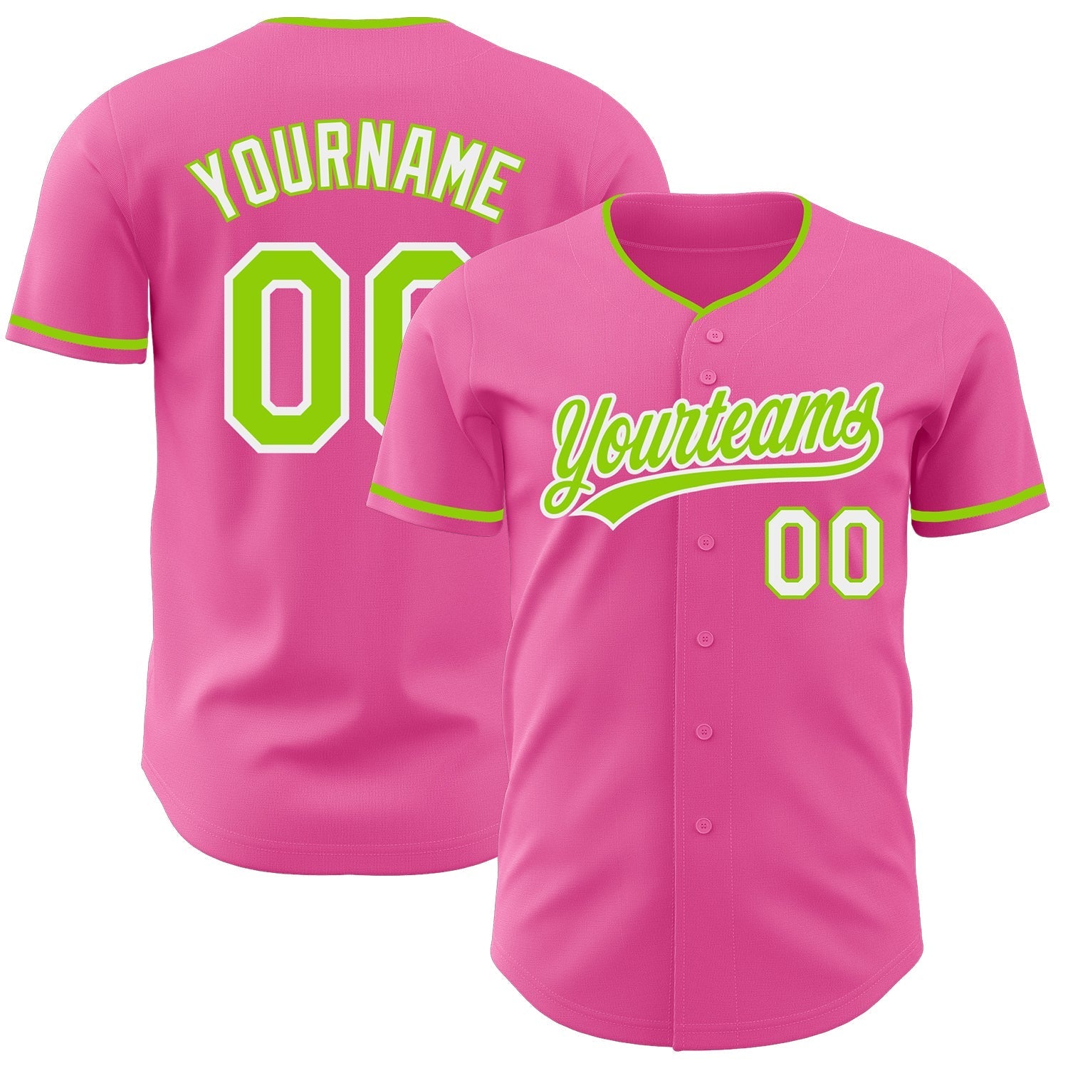 Custom Pink Neon Green Black-White Authentic Baseball Jersey baseball jersey product view 1