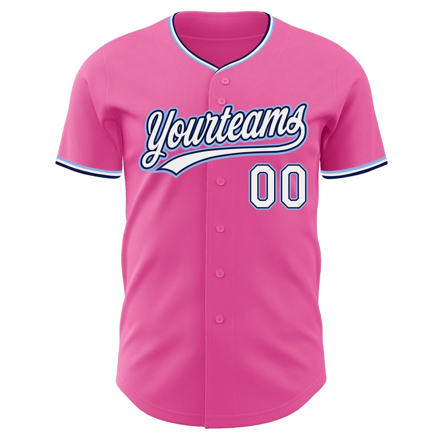Custom Pink White Navy-Light Blue Authentic Baseball Jersey baseball jersey product view 2