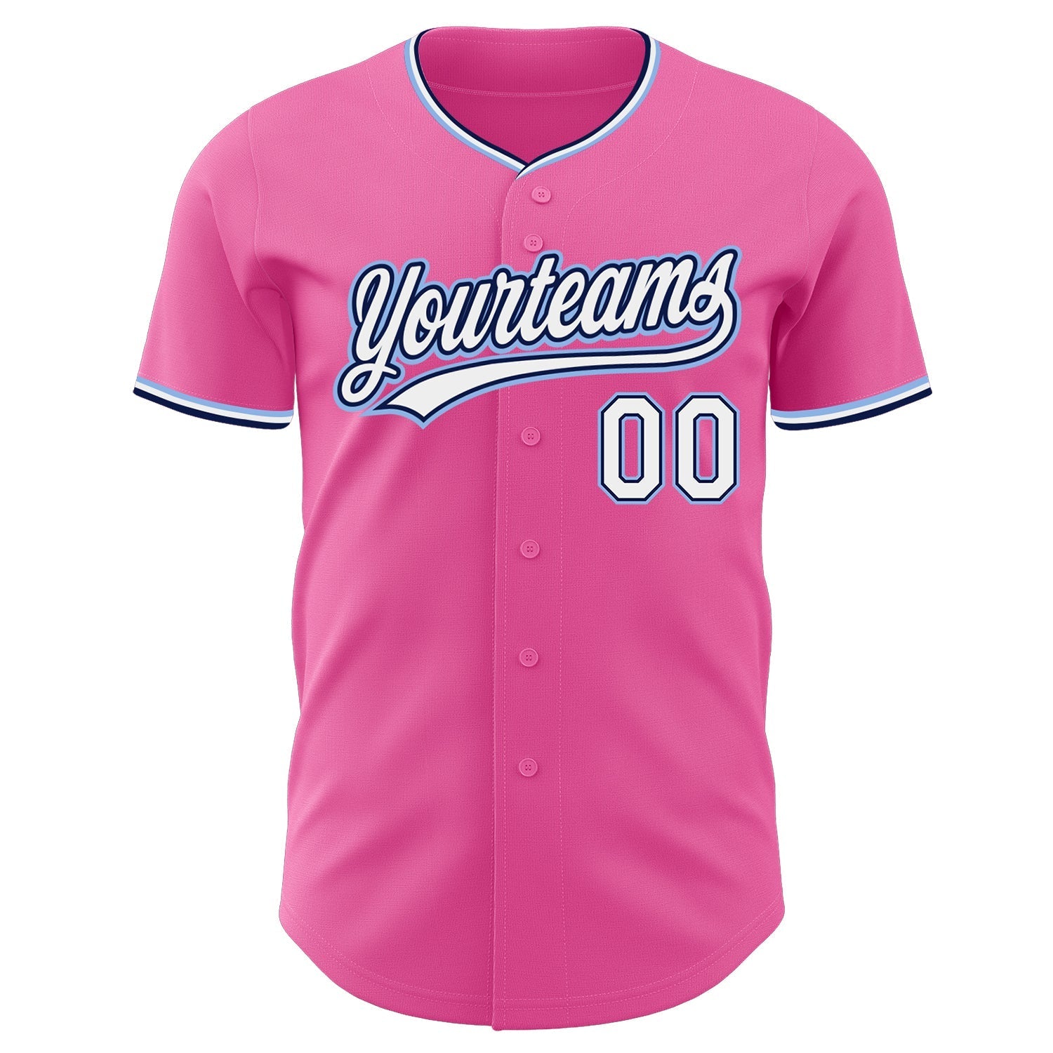 Custom Pink White Navy-Light Blue Authentic Baseball Jersey baseball jersey product view 2