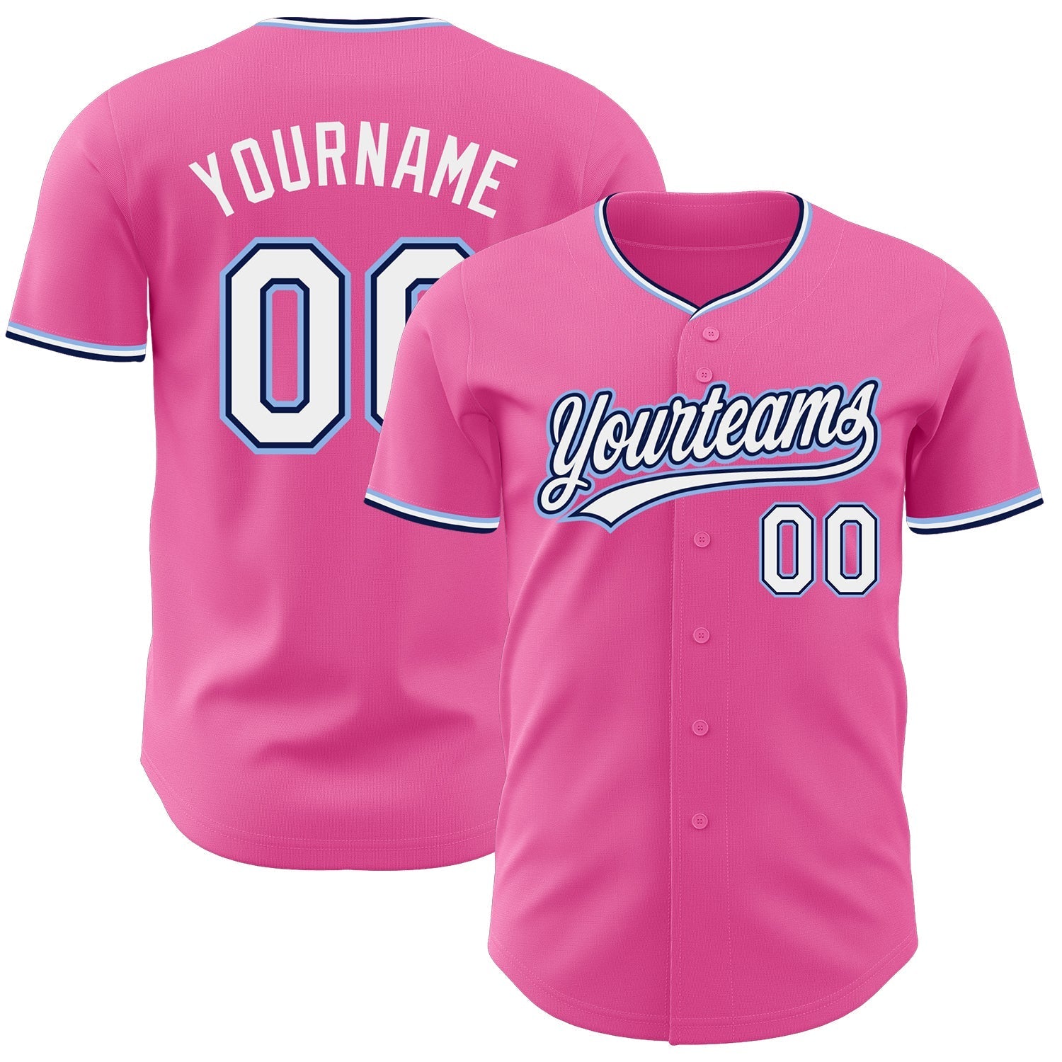 Custom Pink White Navy-Light Blue Authentic Baseball Jersey baseball jersey product view 1