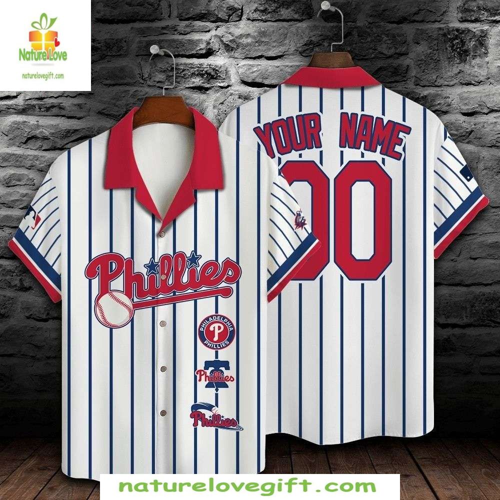 Philadelphia Phillies Hawaiian Shirt Custom Pinstripe Pride Baseball Jersey baseball jersey product view 1