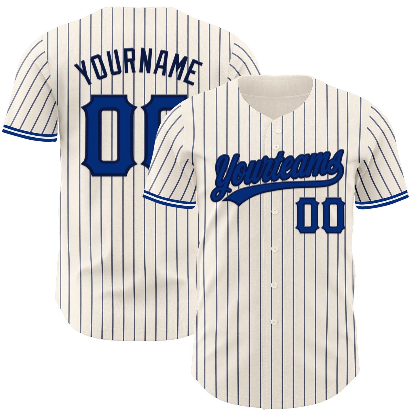 Custom Cream Navy Pinstripe Royal Navy-White Authentic Baseball Jersey baseball jersey product view 1