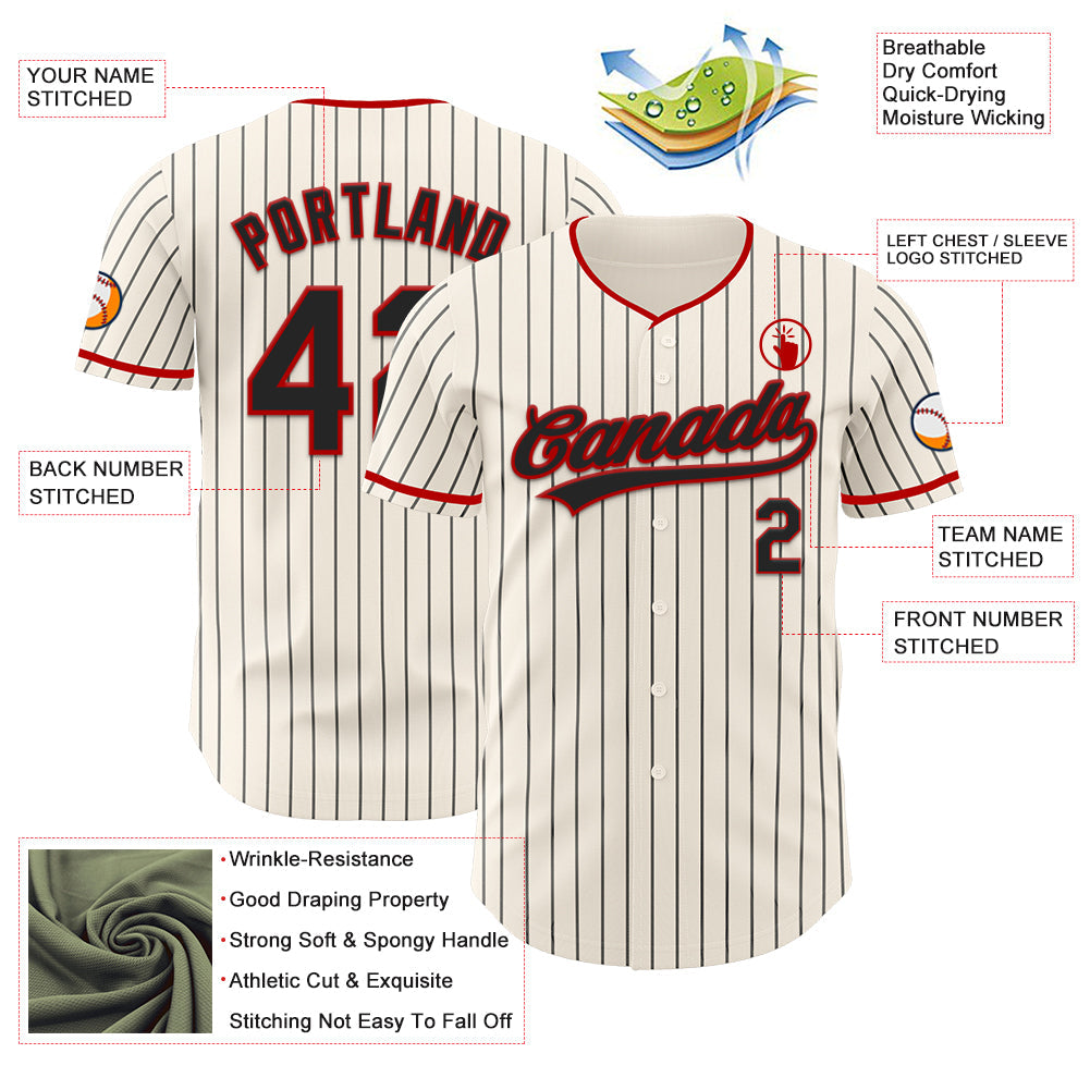 Custom Cream Black Pinstripe Black-Red Authentic Baseball Jersey baseball jersey product view 5