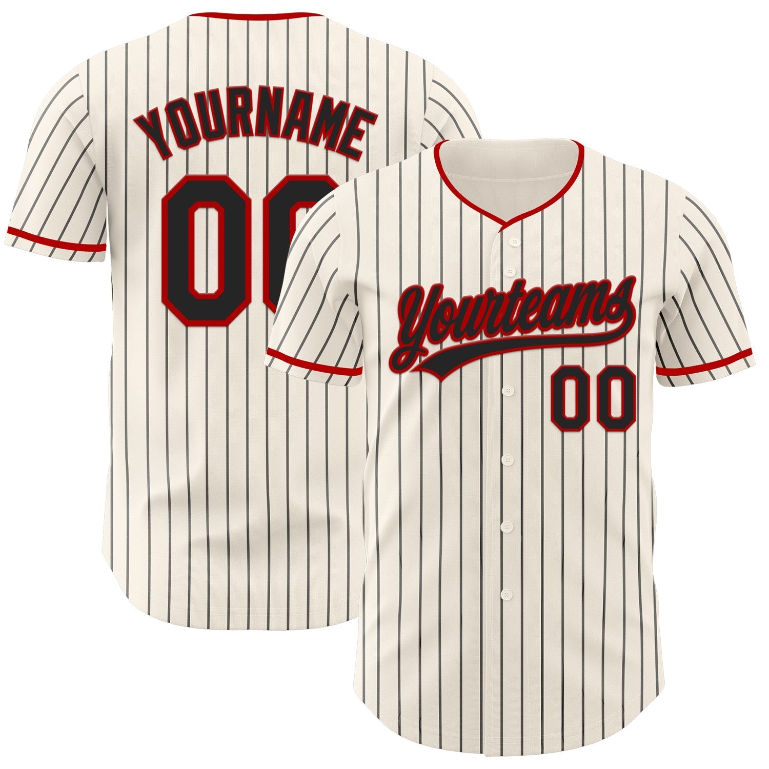 Custom Cream Black Pinstripe Black-Red Authentic Baseball Jersey baseball jersey product view 1