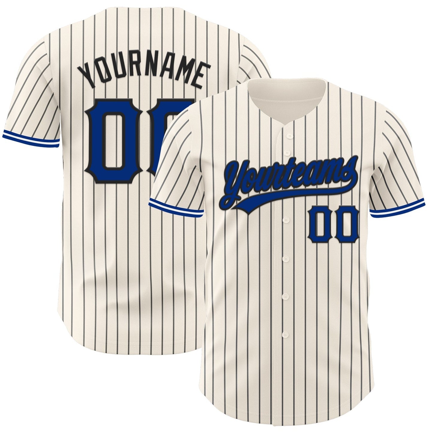 Custom Cream Black Pinstripe Royal Black-White Authentic Baseball Jersey baseball jersey product view 1