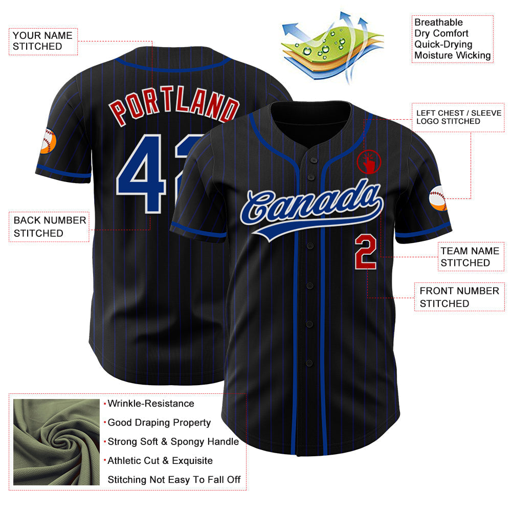 Custom Black Royal Pinstripe Royal Red-White Authentic Baseball Jersey baseball jersey product view 5