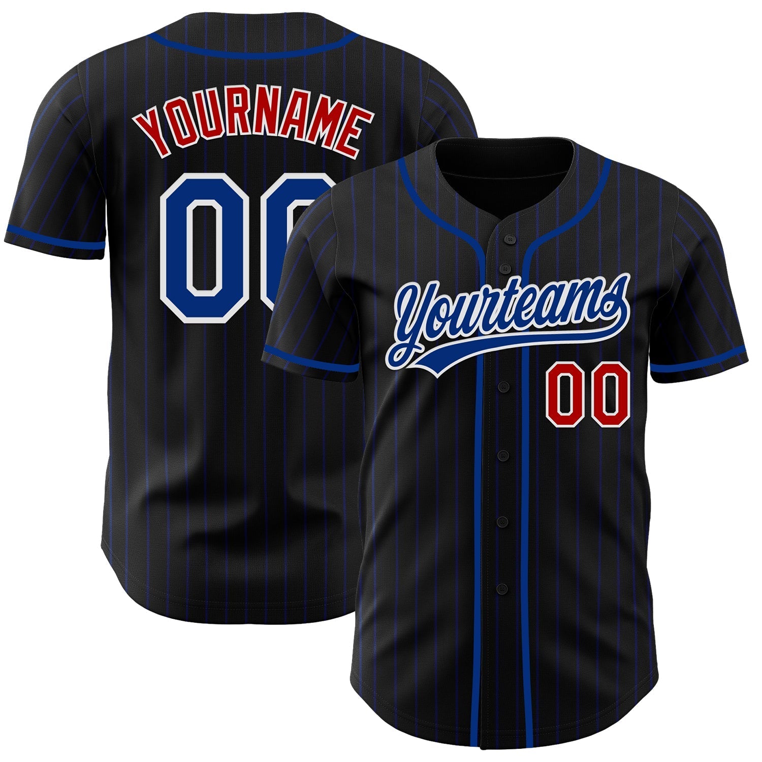 Custom Black Royal Pinstripe Royal Red-White Authentic Baseball Jersey baseball jersey product view 1