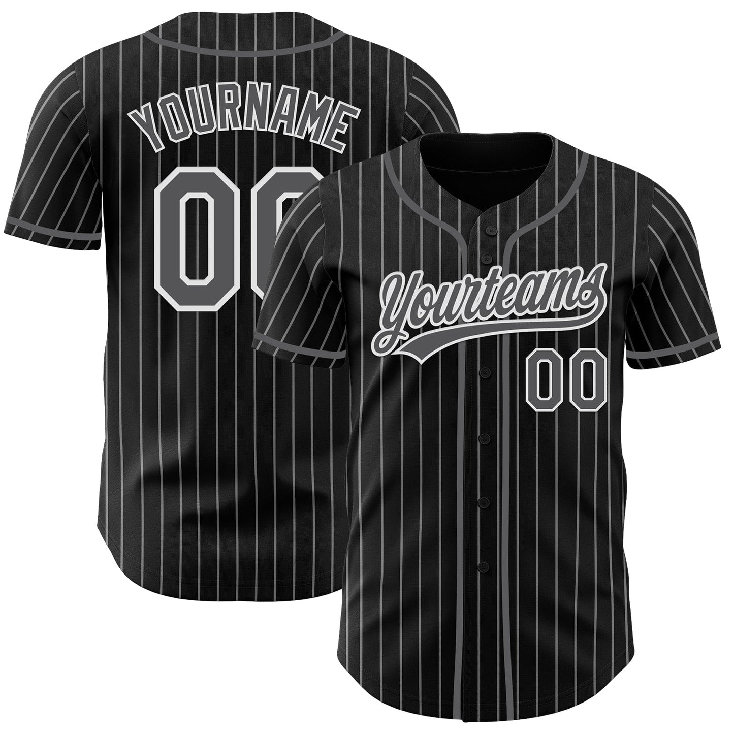 Custom Black White Pinstripe Steel Gray-White Authentic Baseball Jersey baseball jersey product view 1