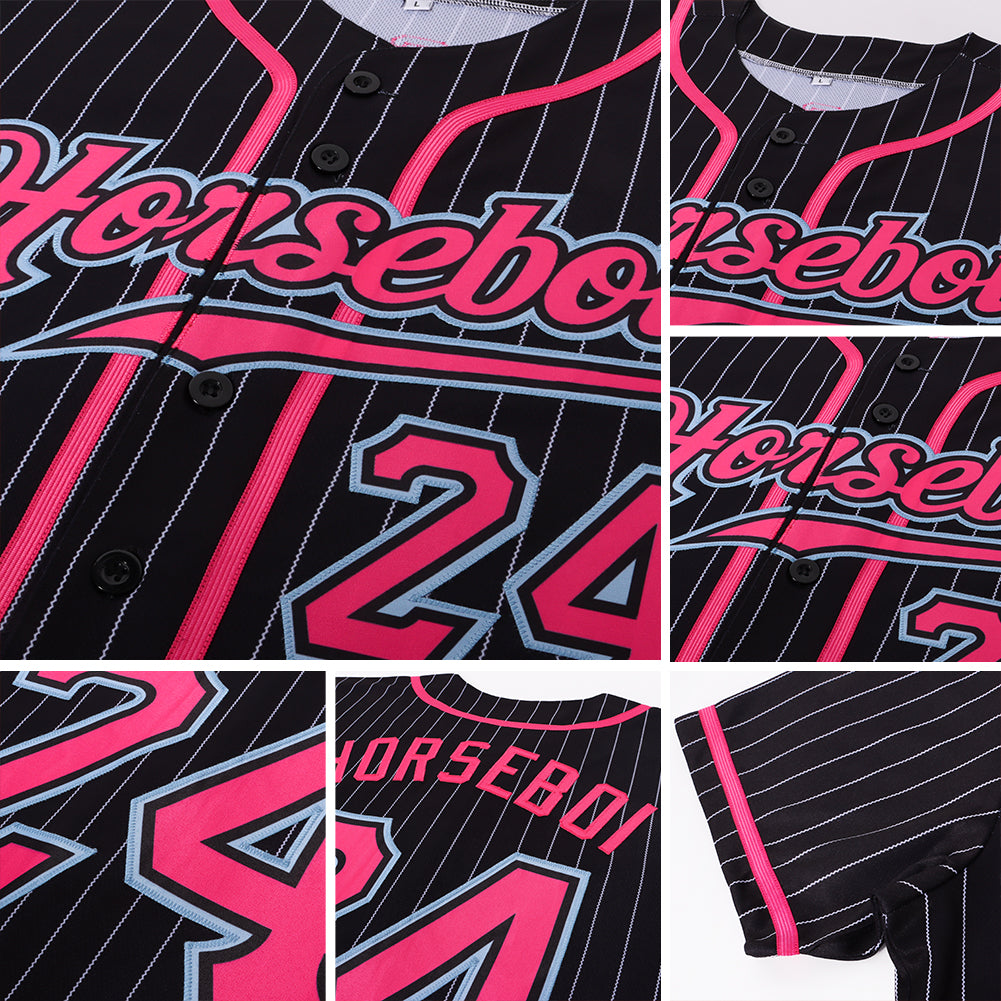 Custom Black White Pinstripe Purple Teal-White Authentic Baseball Jersey baseball jersey product view 2