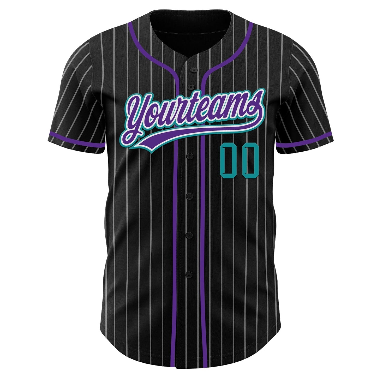 Custom Black White Pinstripe Purple Teal-White Authentic Baseball Jersey baseball jersey product view 4