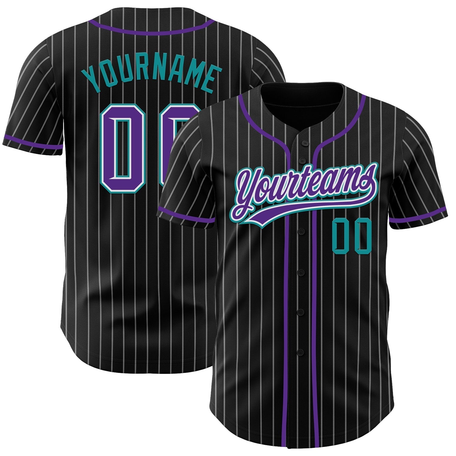 Custom Black White Pinstripe Purple Teal-White Authentic Baseball Jersey baseball jersey product view 1