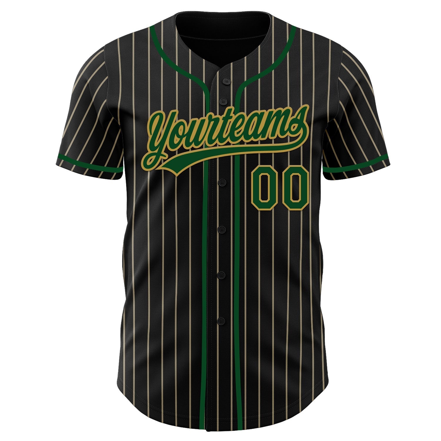 Custom Black Cream Pinstripe Green-Old Gold Authentic Baseball Jersey baseball jersey product view 4