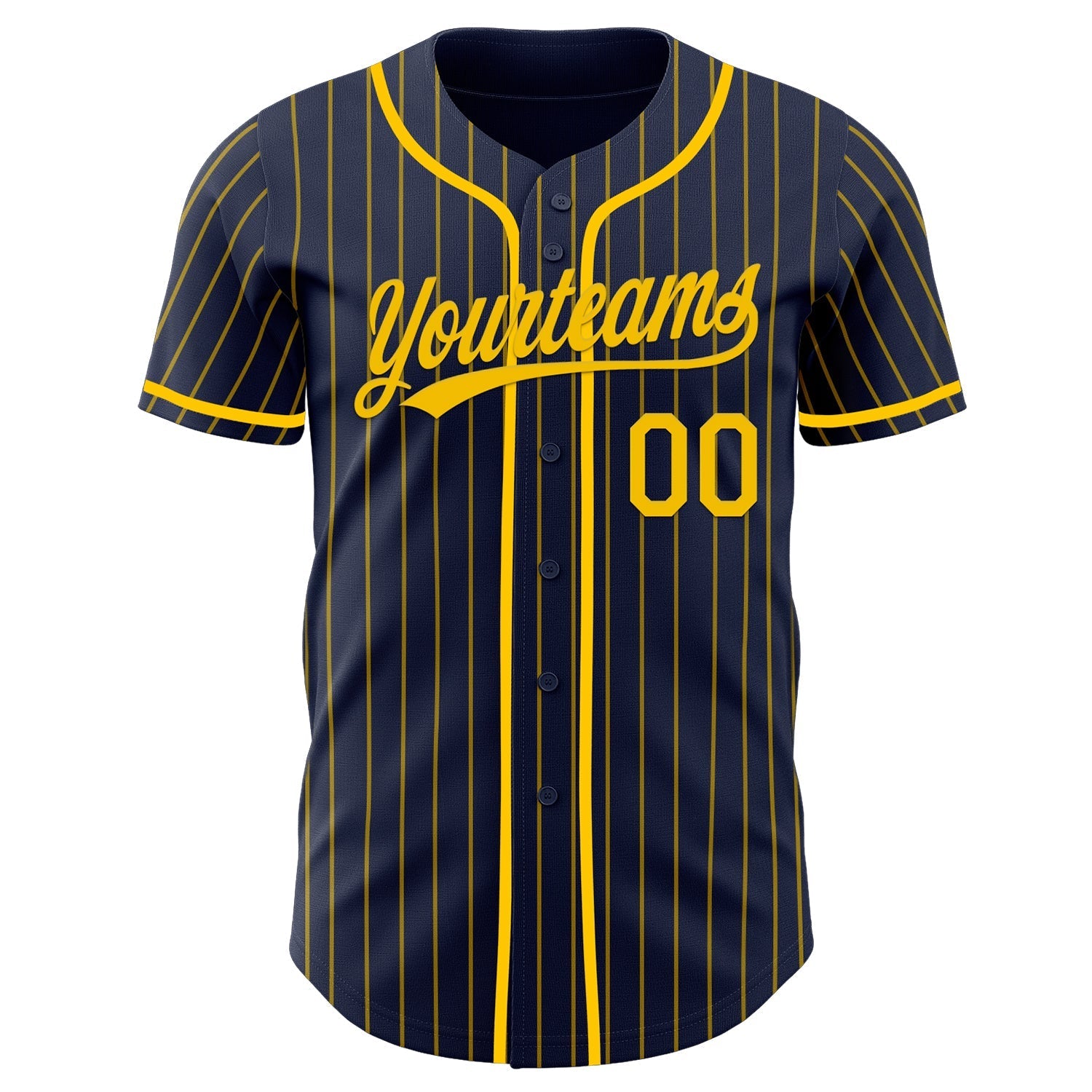 Custom Navy Yellow Pinstripe Yellow Authentic Baseball Jersey baseball jersey product view 4