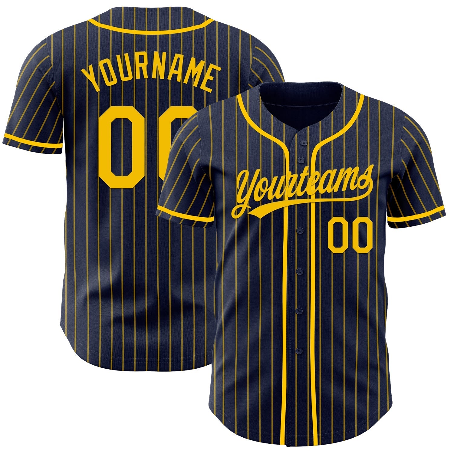 Custom Navy Yellow Pinstripe Yellow Authentic Baseball Jersey baseball jersey product view 1