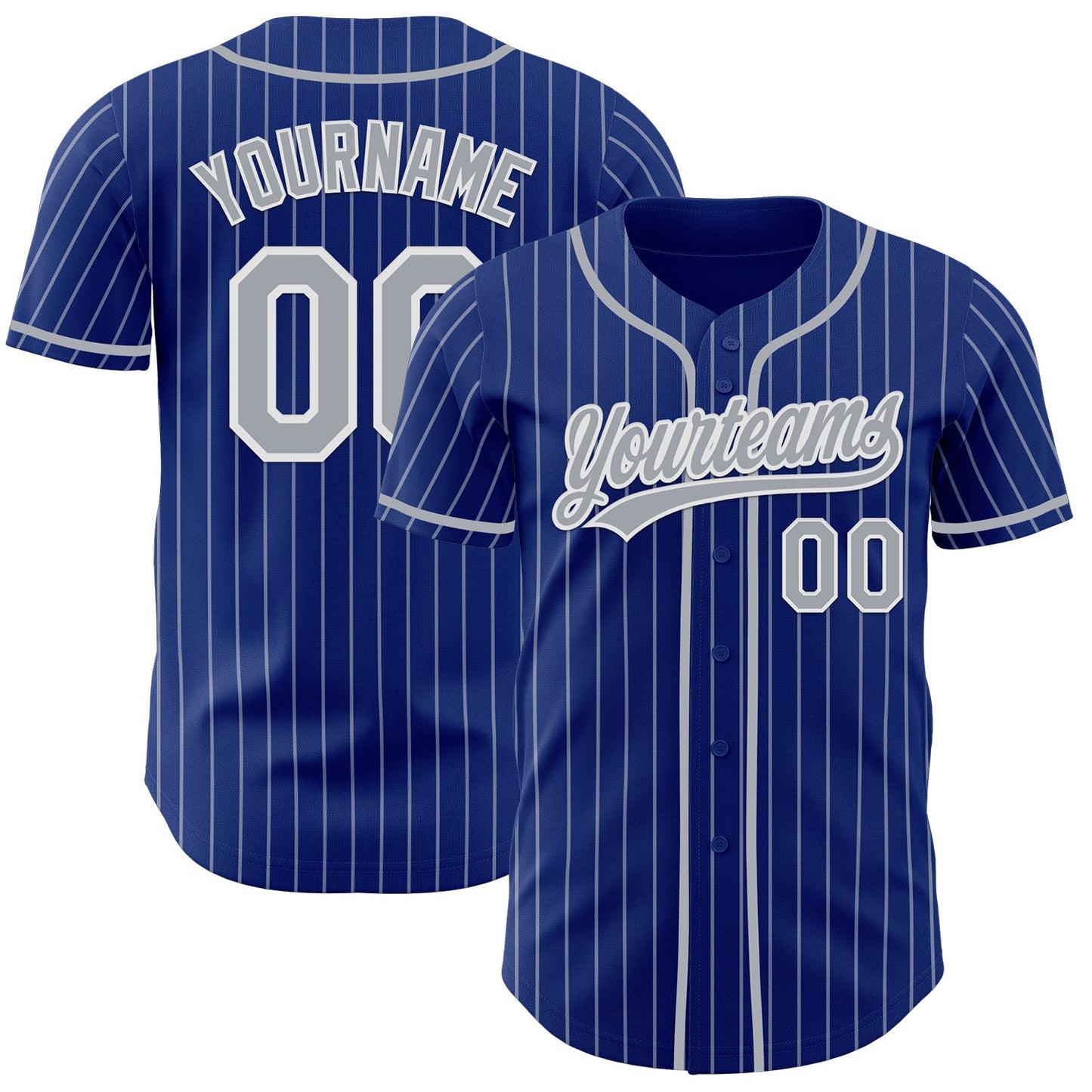 Custom Royal White Pinstripe Gray-White Authentic Baseball Jersey baseball jersey product view 1