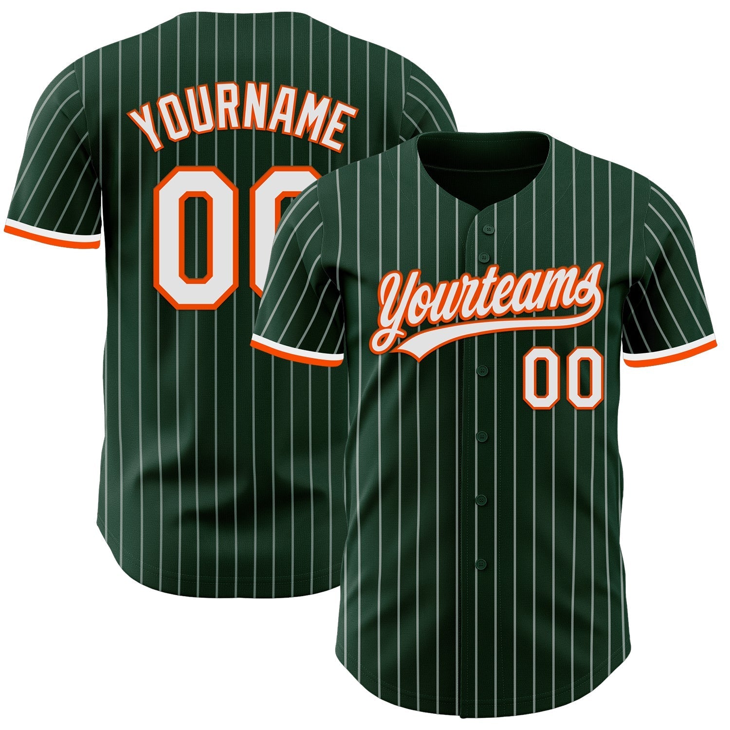 Custom Green White Pinstripe White-Orange Authentic Baseball Jersey baseball jersey product view 1