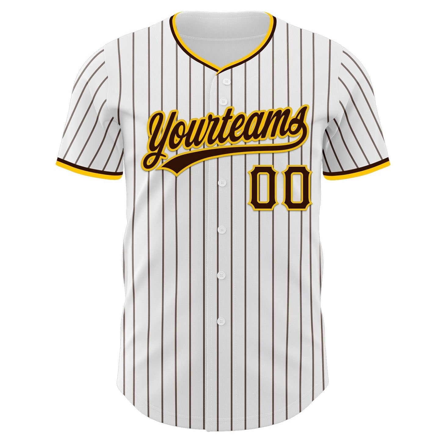 Custom White Brown Pinstripe Brown-Yellow Authentic Baseball Jersey baseball jersey product view 4