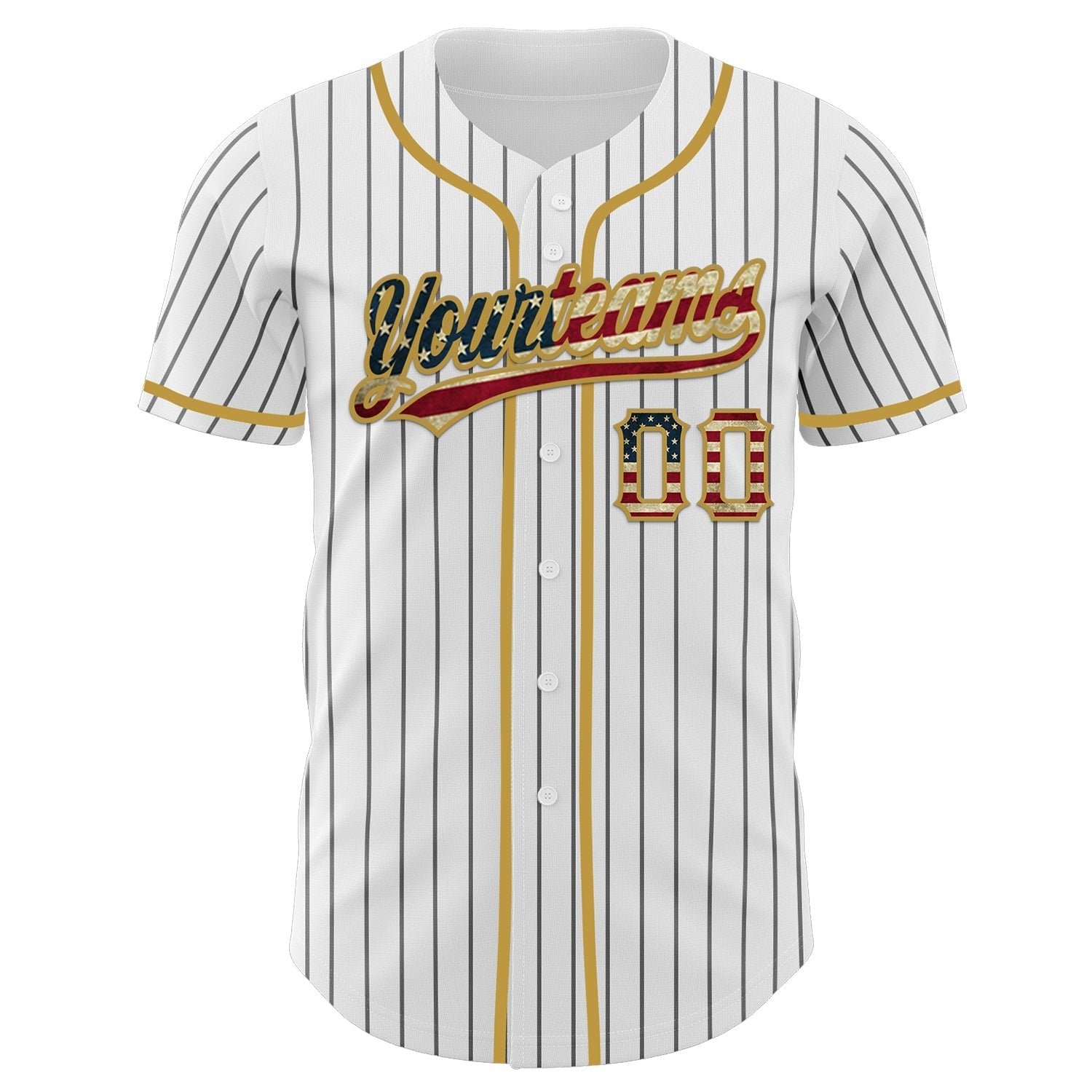 Custom White Black Pinstripe Vintage USA Flag-Old Gold Authentic Baseball Jersey baseball jersey product view 4