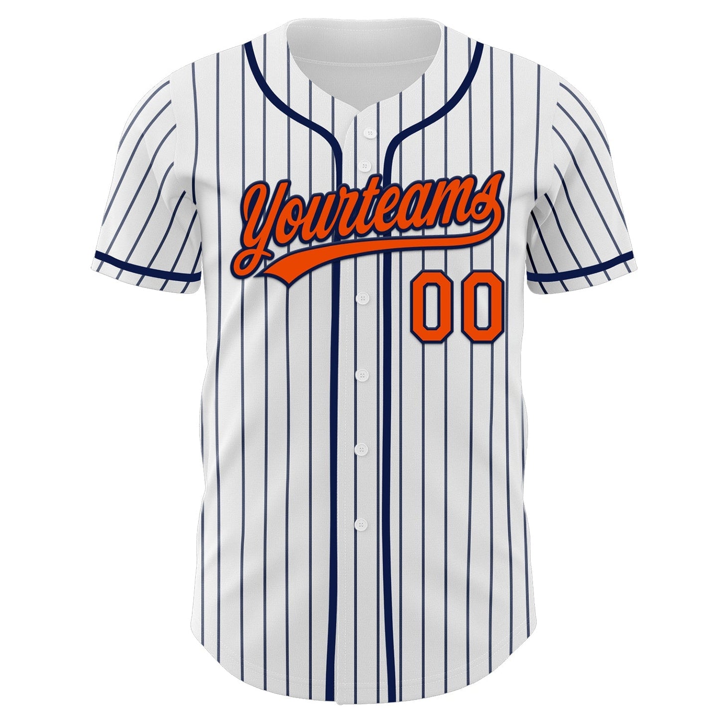 Custom White Navy Pinstripe Orange-Navy Authentic Baseball Jersey baseball jersey product view 4