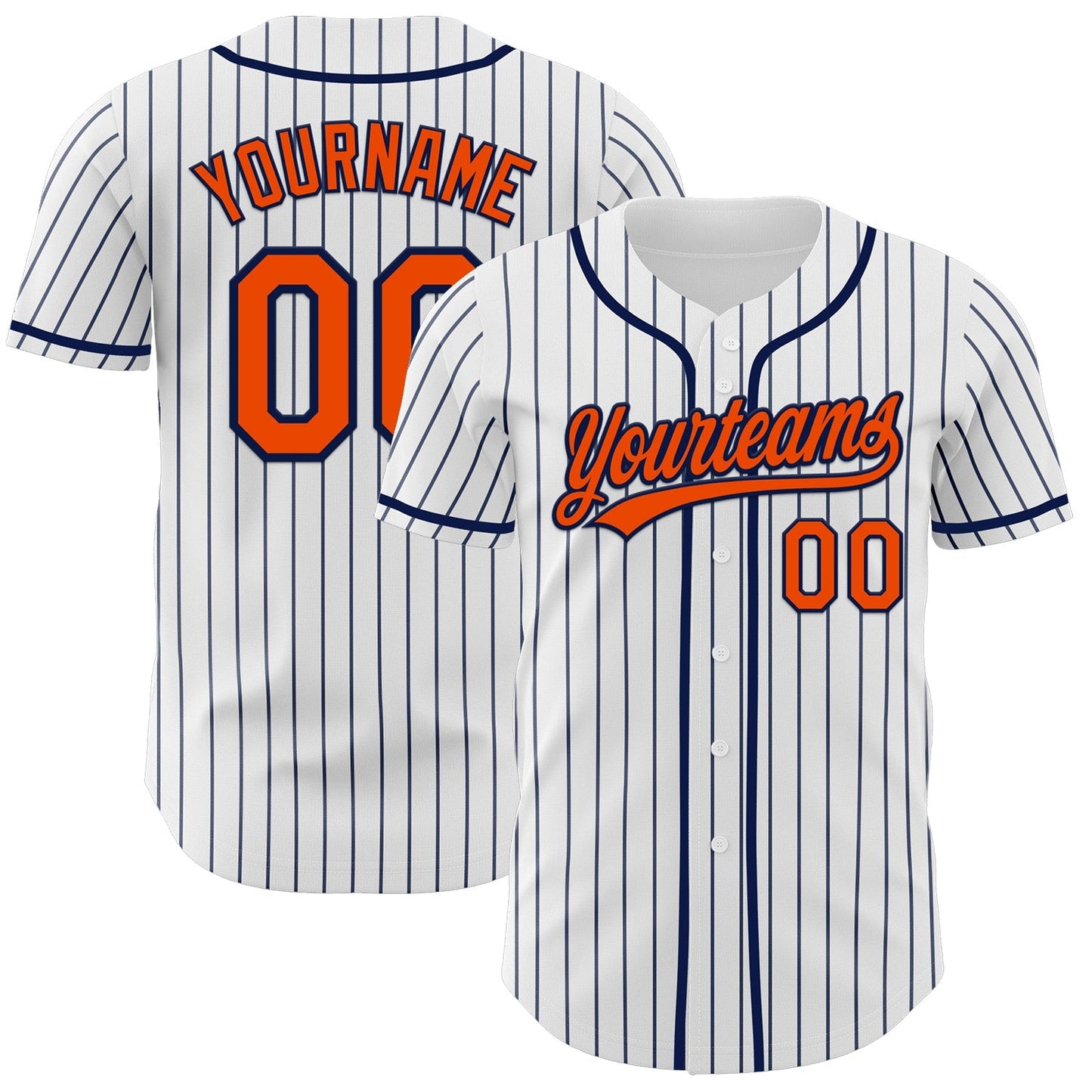 Custom White Navy Pinstripe Orange-Navy Authentic Baseball Jersey baseball jersey product view 1