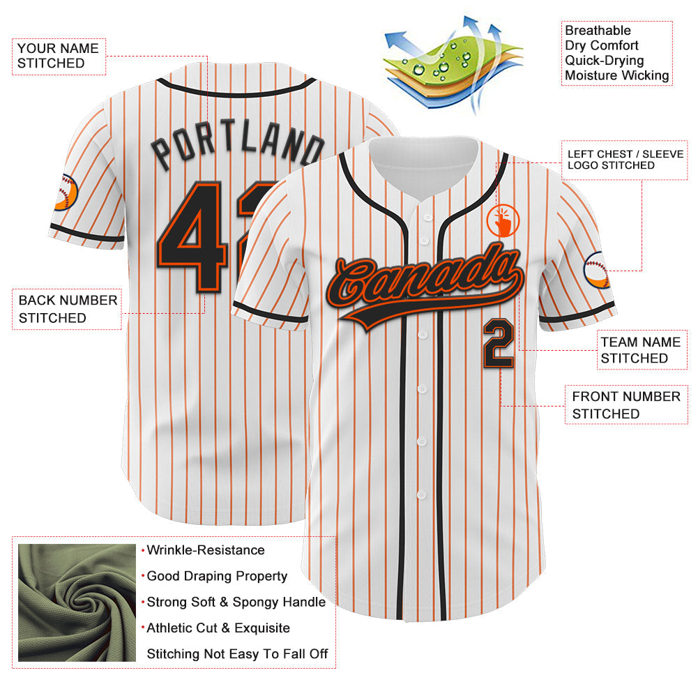 Custom White Orange Pinstripe Black-Orange Authentic Baseball Jersey baseball jersey product view 5