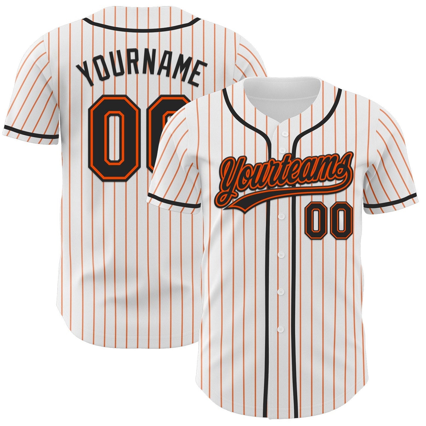 Custom White Orange Pinstripe Black-Orange Authentic Baseball Jersey baseball jersey product view 1