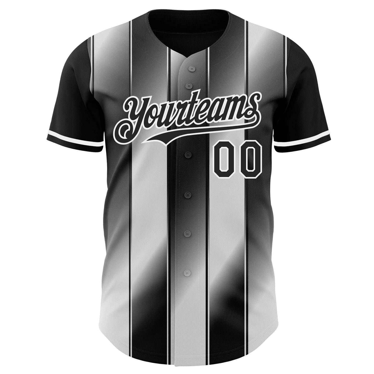 Custom Black-White Gradient Classic Vertical Stripe Authentic Baseball Jersey baseball jersey product view 2