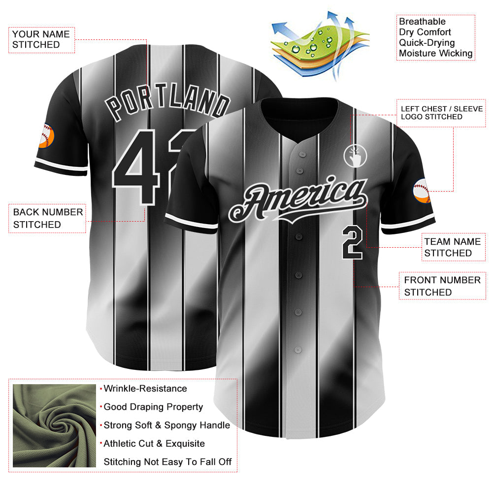 Custom Black-White Gradient Classic Vertical Stripe Authentic Baseball Jersey baseball jersey product view 3