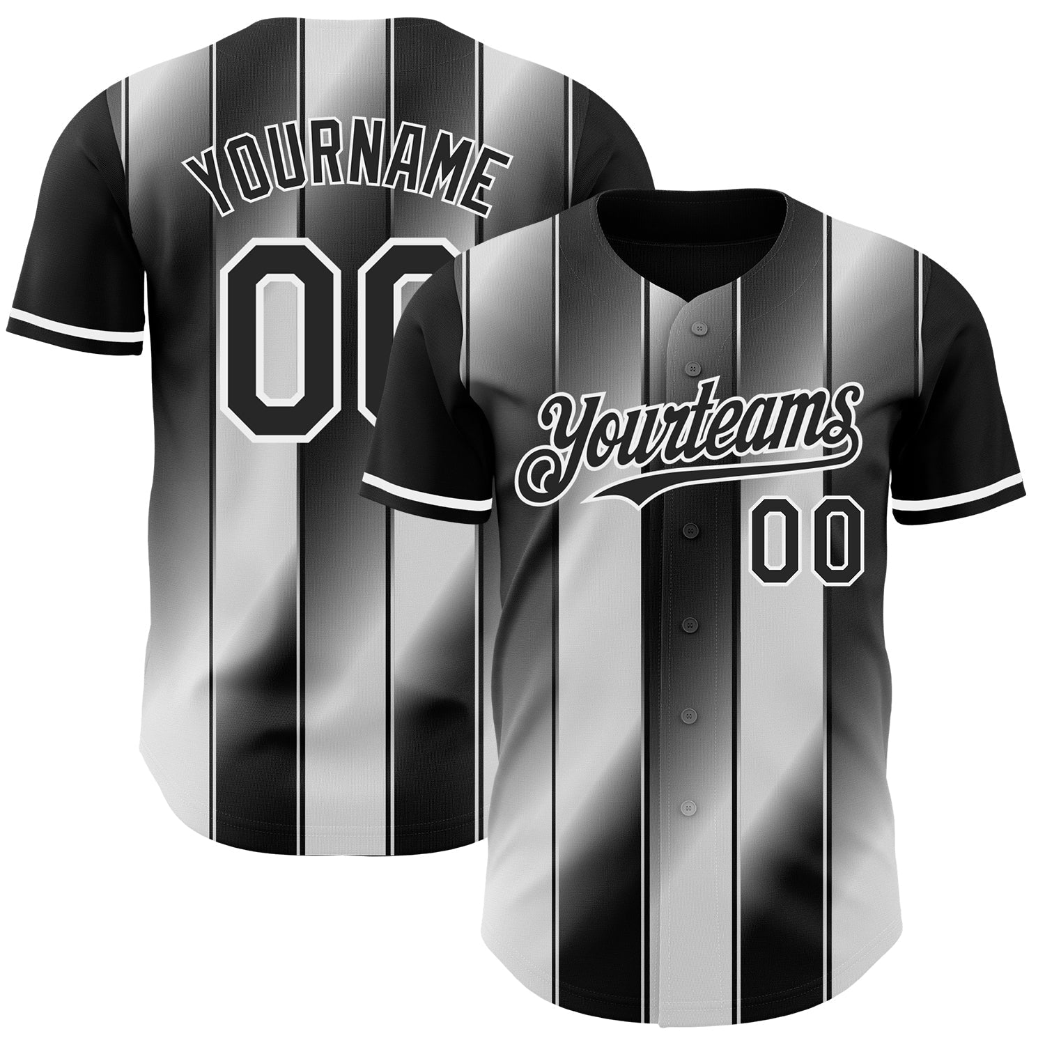 Custom Black-White Gradient Classic Vertical Stripe Authentic Baseball Jersey baseball jersey product view 1