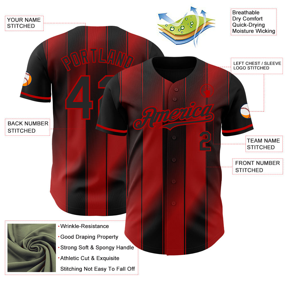Custom Black-Red Gradient Classic Vertical Stripe Authentic Baseball Jersey baseball jersey product view 3
