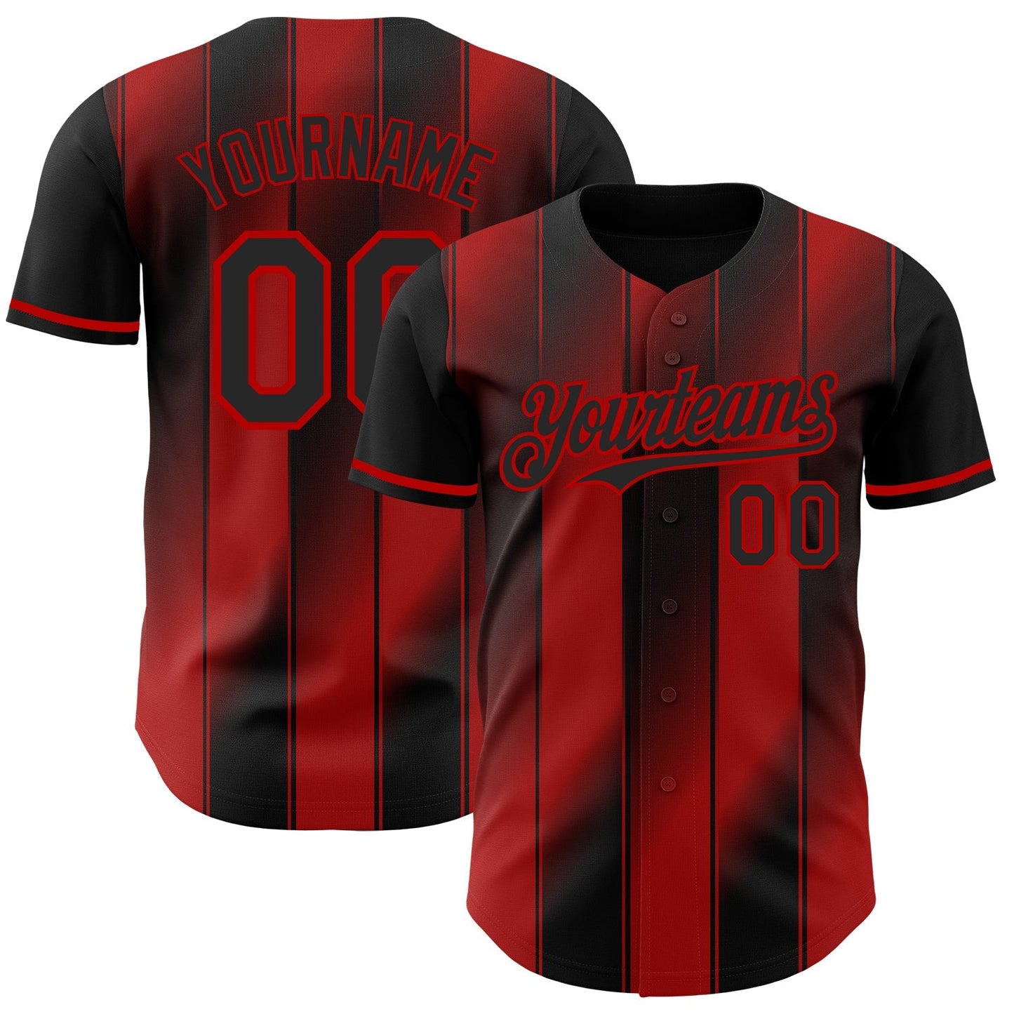 Custom Black-Red Gradient Classic Vertical Stripe Authentic Baseball Jersey baseball jersey product view 1