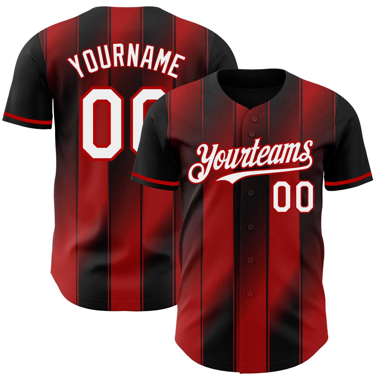 Custom Black White-Red Gradient Classic Vertical Stripe Authentic Baseball Jersey baseball jersey product view 1
