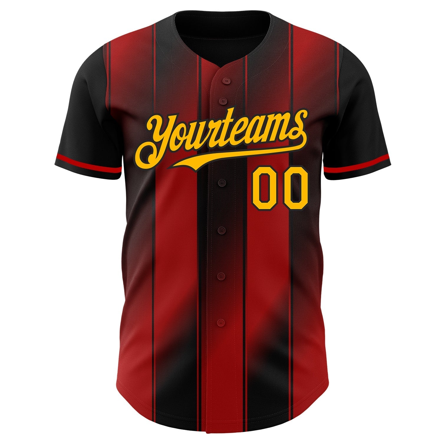 Custom Black Gold-Red Gradient Classic Vertical Stripe Authentic Baseball Jersey baseball jersey product view 2