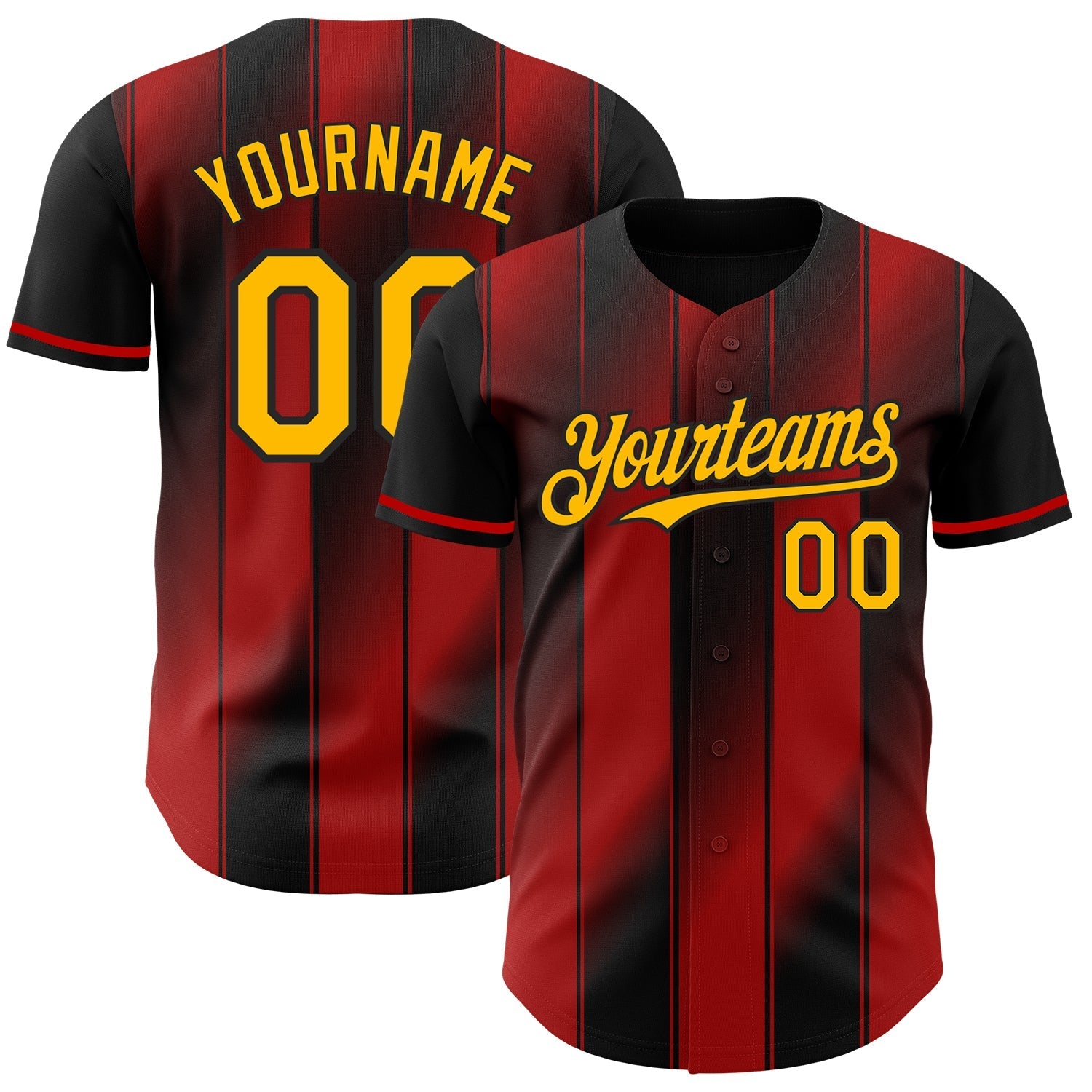 Custom Black Gold-Red Gradient Classic Vertical Stripe Authentic Baseball Jersey baseball jersey product view 1