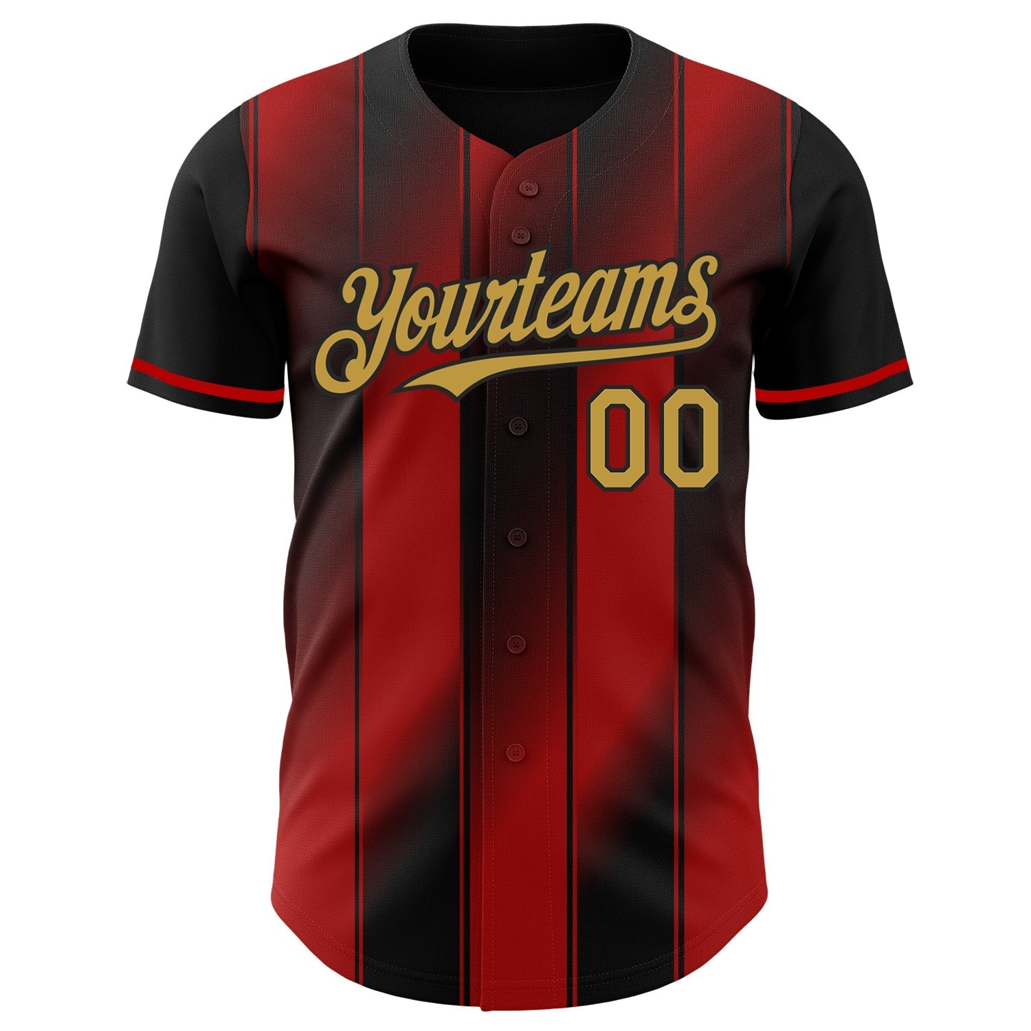 Custom Black Old Gold-Red Gradient Classic Vertical Stripe Authentic Baseball Jersey baseball jersey product view 2