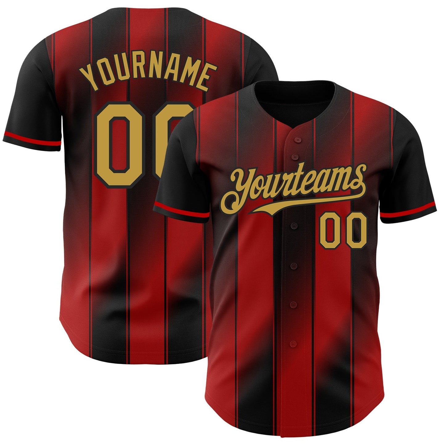 Custom Black Old Gold-Red Gradient Classic Vertical Stripe Authentic Baseball Jersey baseball jersey product view 1