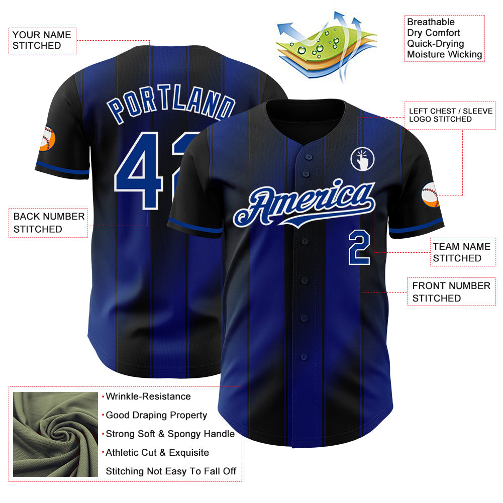 Custom Black Royal-White Gradient Classic Vertical Stripe Authentic Baseball Jersey baseball jersey product view 3