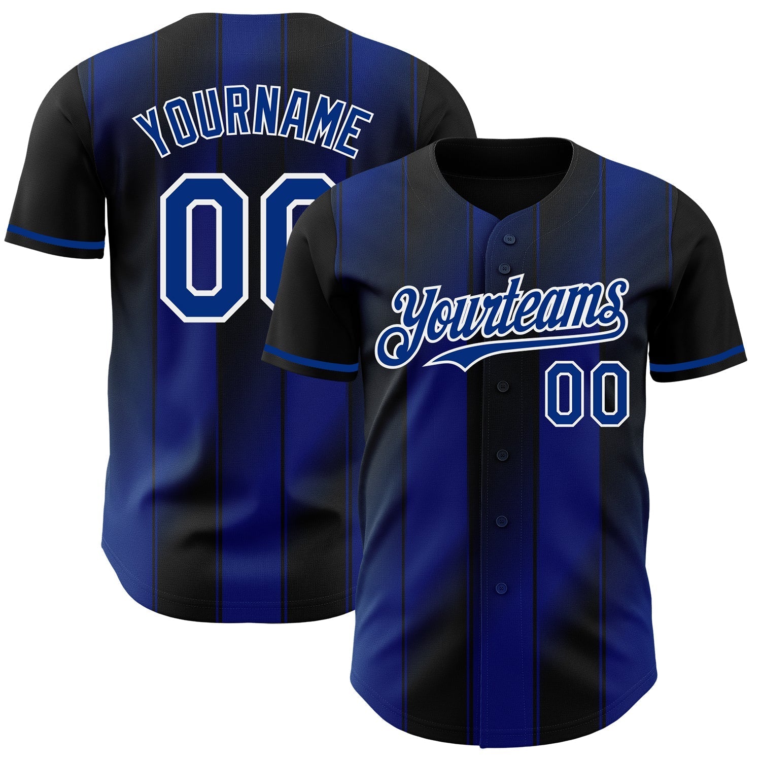 Custom Black Royal-White Gradient Classic Vertical Stripe Authentic Baseball Jersey baseball jersey product view 1